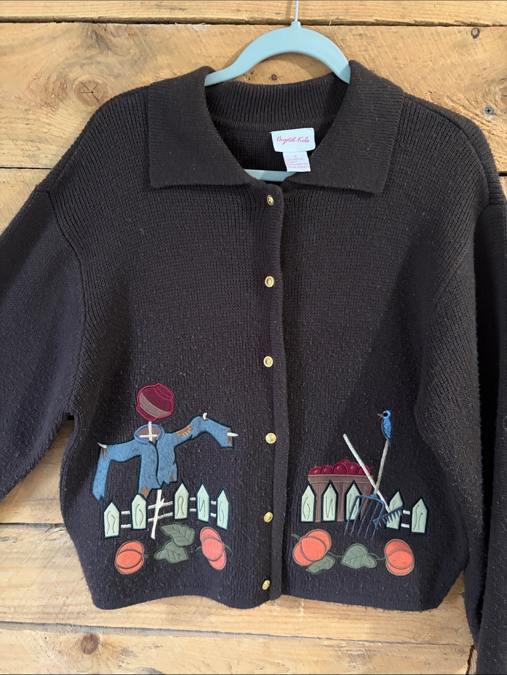Brown VTG Embroidered Button-Front Cardigan